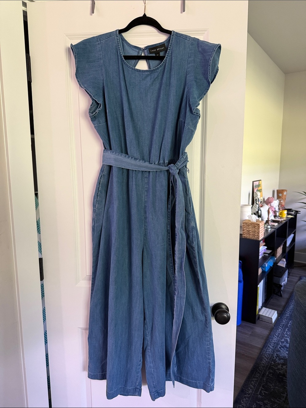Lane Bryant Blue Denim-Look Belted Jumpsuit - Picture 1 of 2